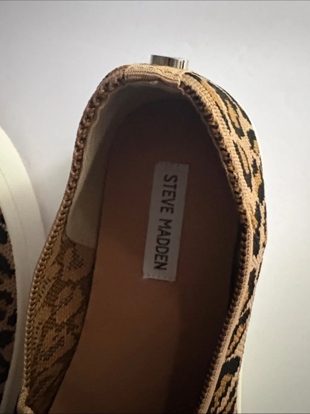 Steve Madden Leopard Knit Slip-On Sneakers in Tan and Black